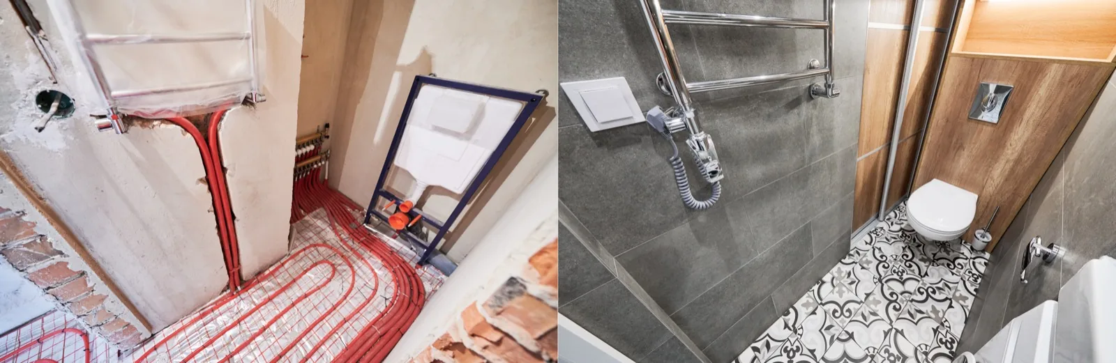 Salle de bain : moitié en travaux, moitié terminée